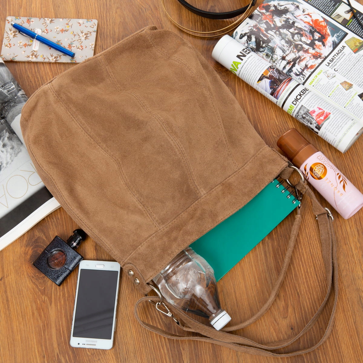 Worek Zamszowy Vera Pelle Botte Rudy Materiał dominujący skóra naturalna zamszowa