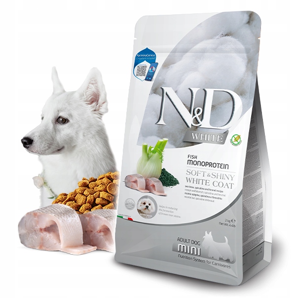 Nd White Adult Mini Sea Bass 2kg karma dla psa białego Okoń Spirulina