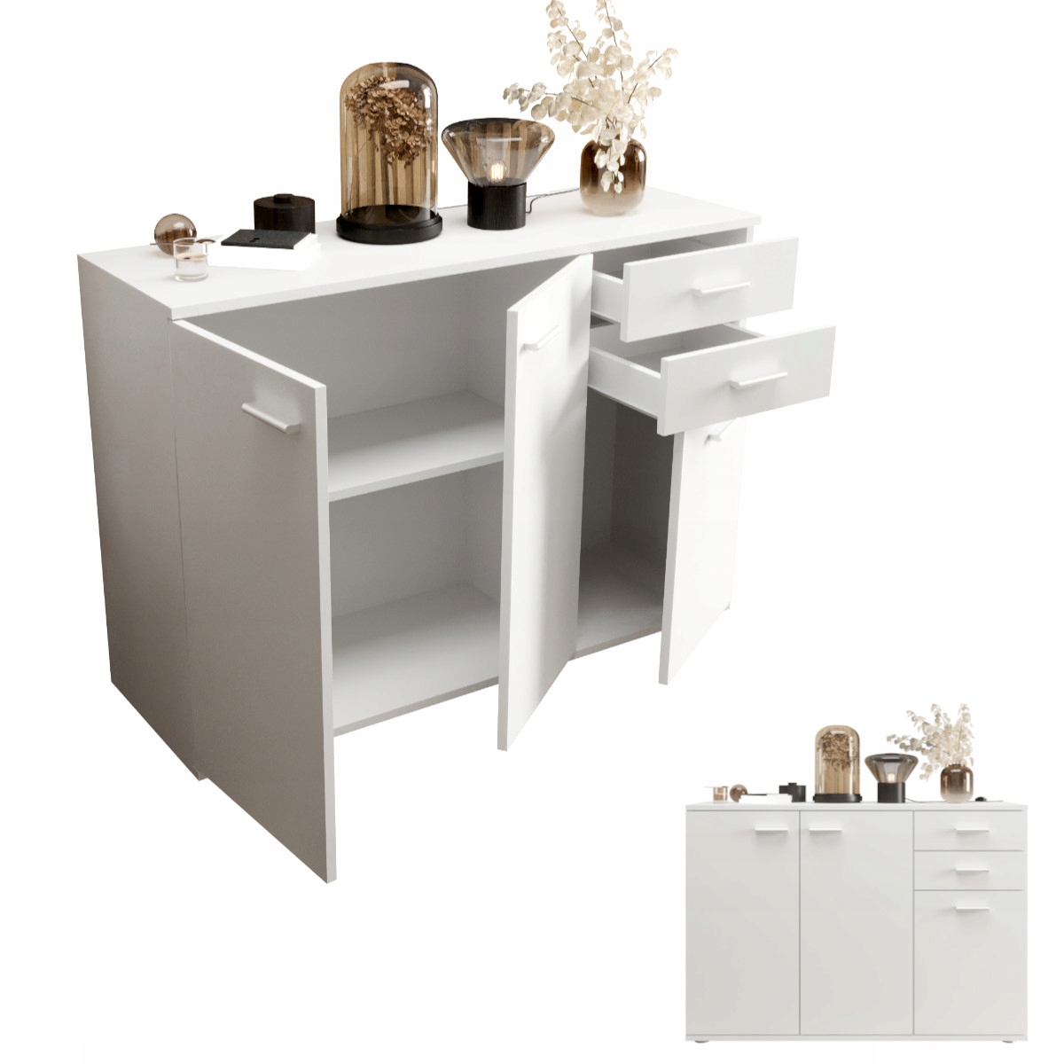 Komoda Bílá Klasická 3-dvéřová 106 cm 2 zásuvky Regál London O-sofa