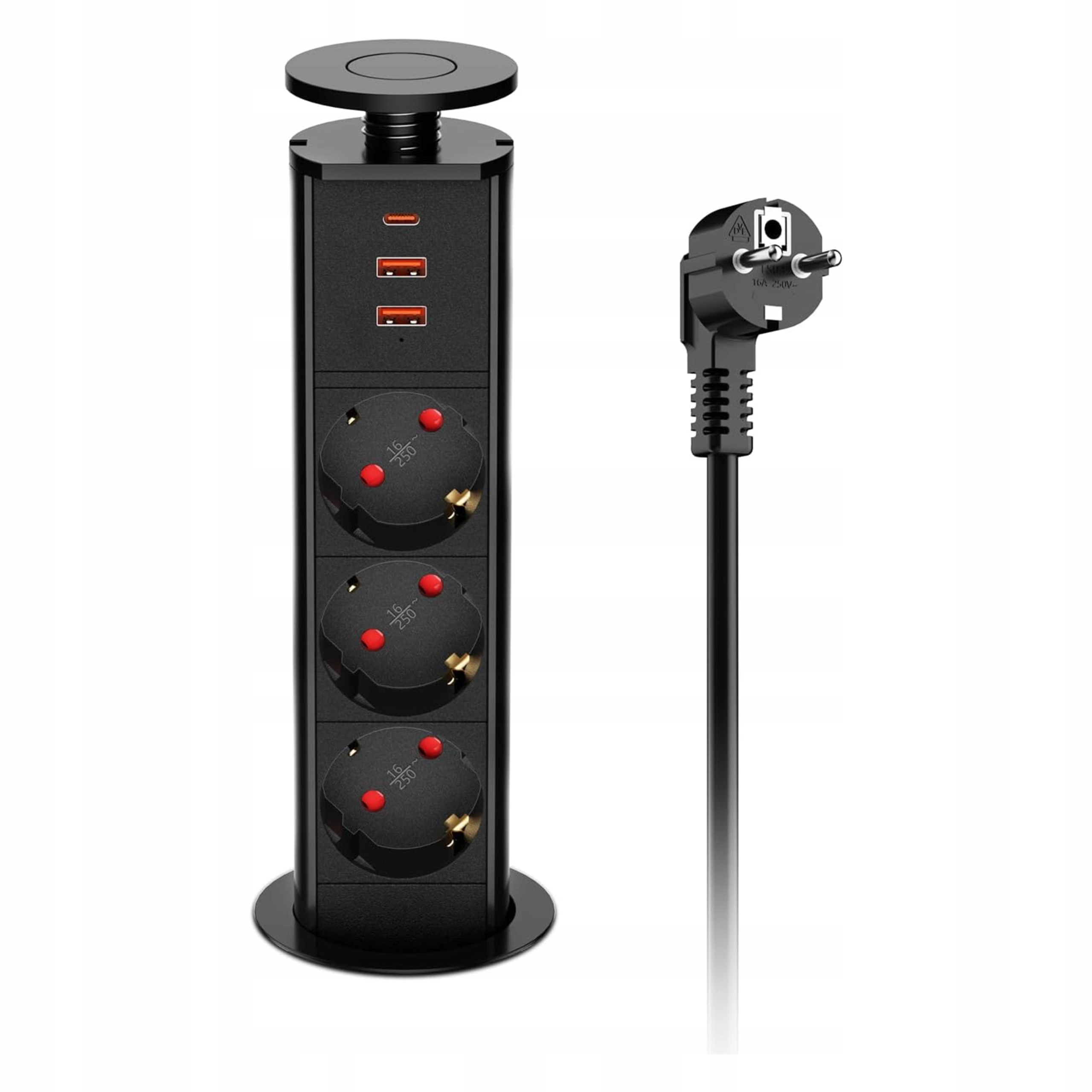 Zapuštěná zásuvková lišta 3x 230 V 1x Usb-c 2x Usb-a 4000 W 1,8 m