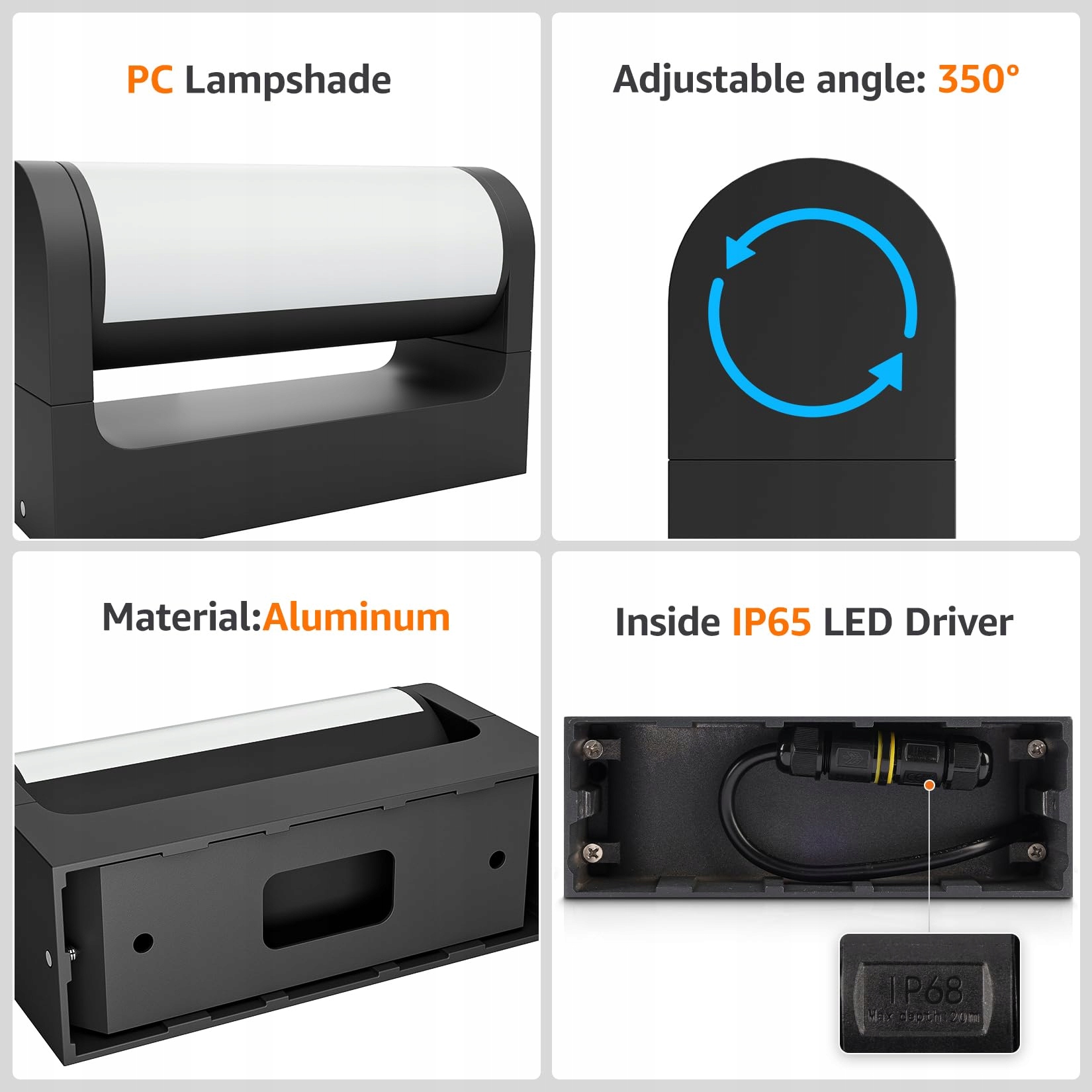 K-BRIGHT Lampa Zewnętrzna LED 18W IP65 Wodoodporna Do Ogrodu i Tarasu — miniatura 4
