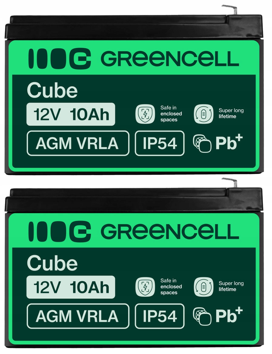 2X Aku. Agm Green Cell 12V 24V 10Ah Bezobsługowy Autko Rower Ups Solary