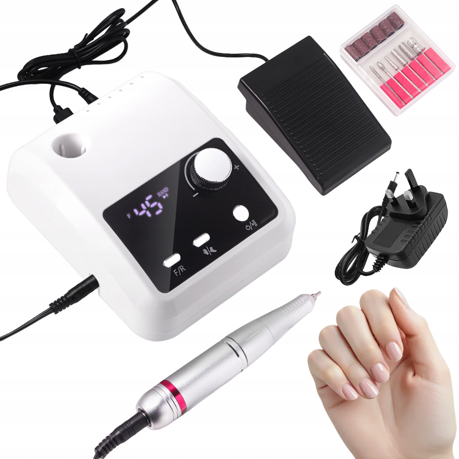 Elektrický Pilník Na Nehty Manikúra 45000 Rpm Profesionální Sada Bílá