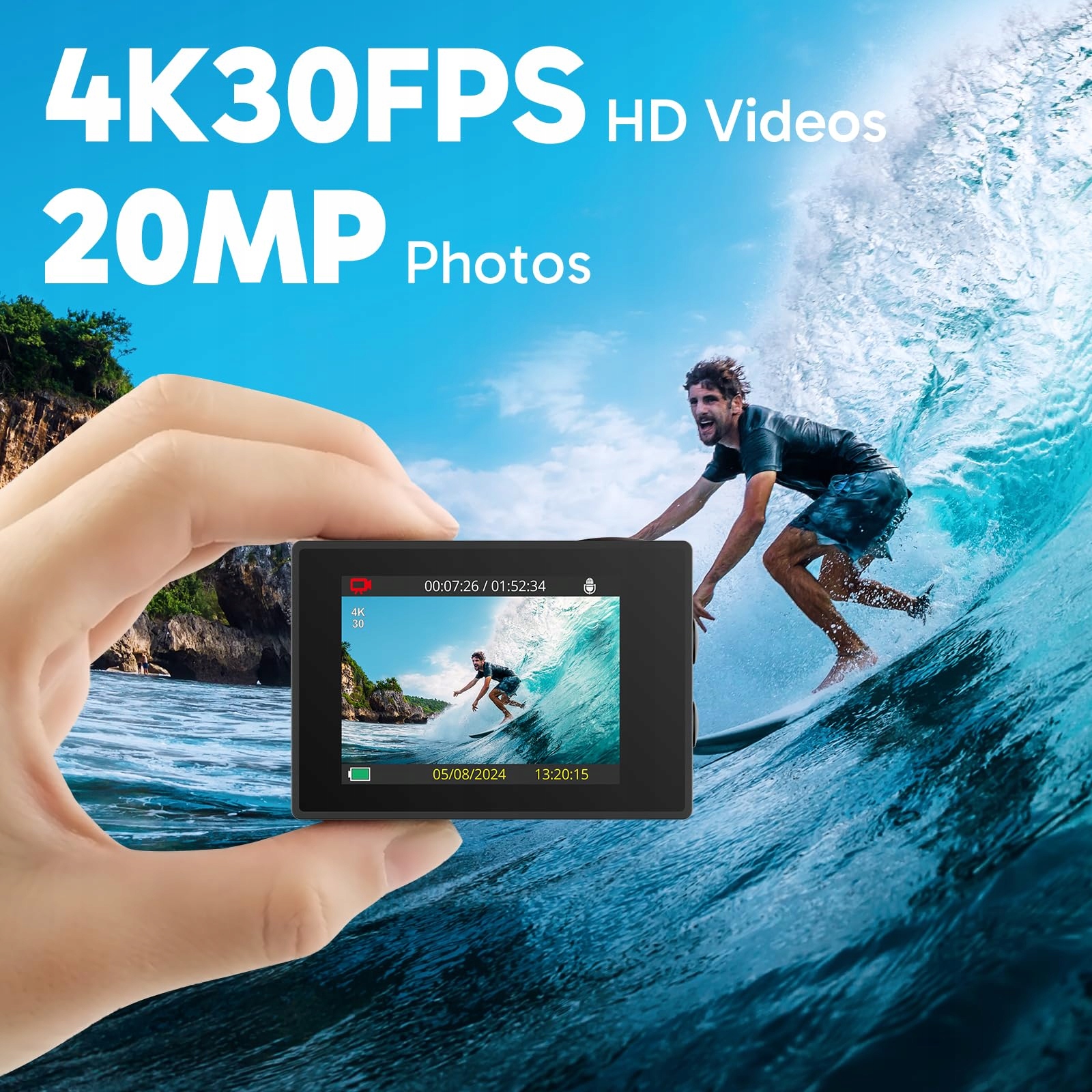 AKASO Kamera Sportowa 4K 30FPS 20MP WiFi Podwodna EIS Stabilizacja — miniatura 2