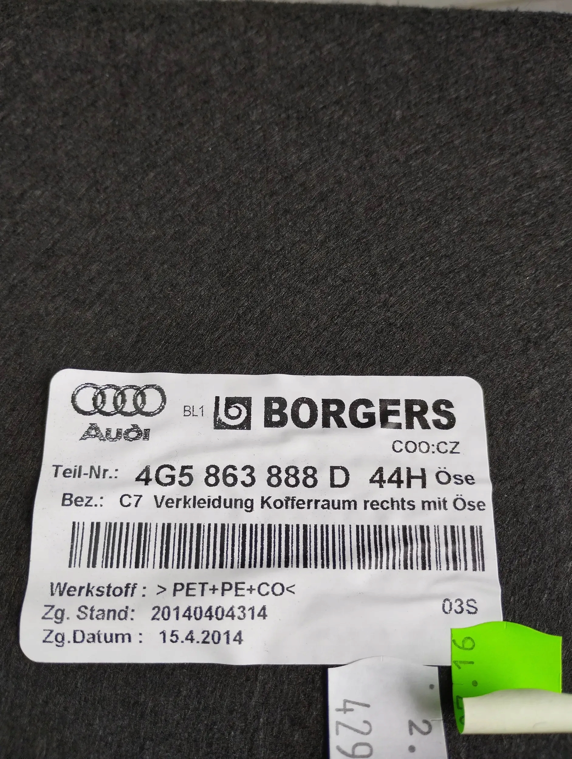 Audi A6 C7 4G sedan boot upholstery right 4G5863888D