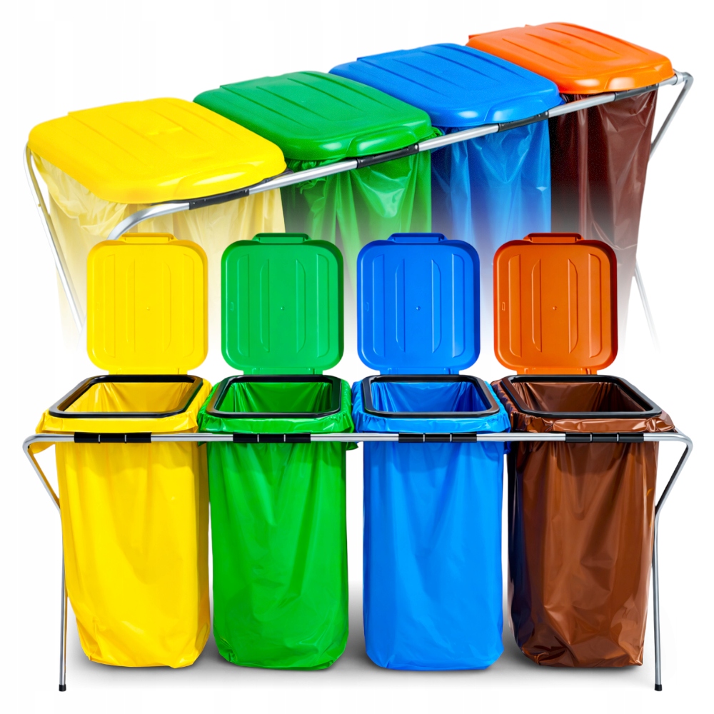 Stojak Metalowy do Segregacji Śmieci Stelaż Kosz Na Odpady na 4 Worki