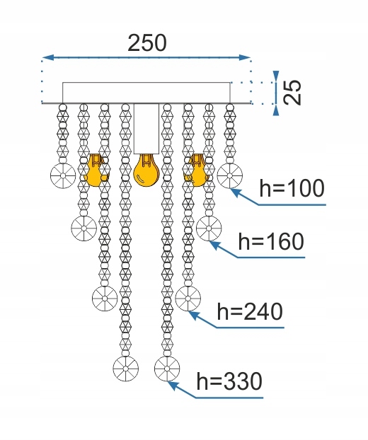 LAMPA SUFITOWA WISZĄCA KRYSZTAŁOWA GLAMOUR Chrom Szerokość produktu 25 cm