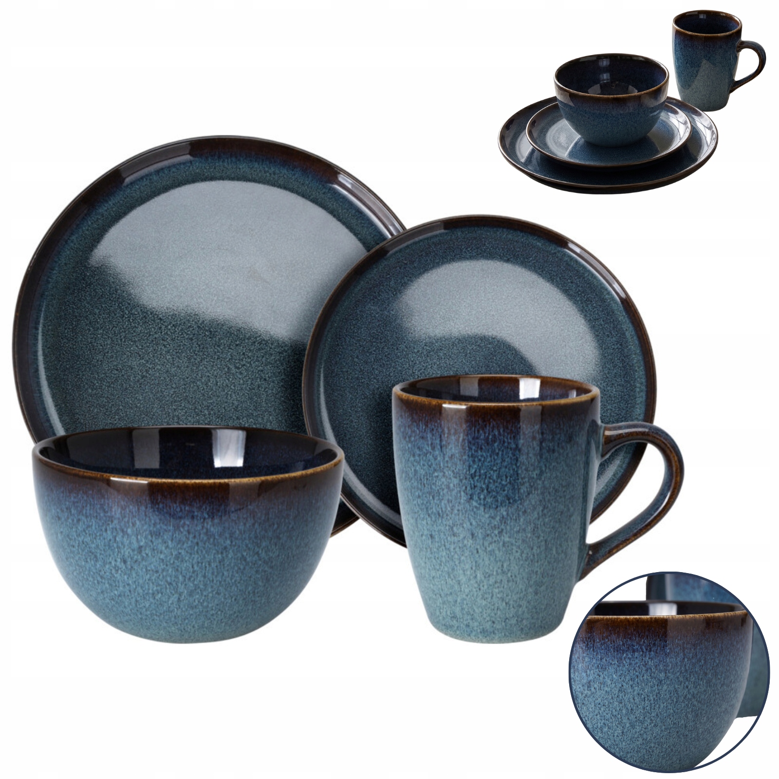 Modrý Stolový Riad Z Kameniny Pre 4 Osoby 16 Prvkov 31X27 5X27,5 CM