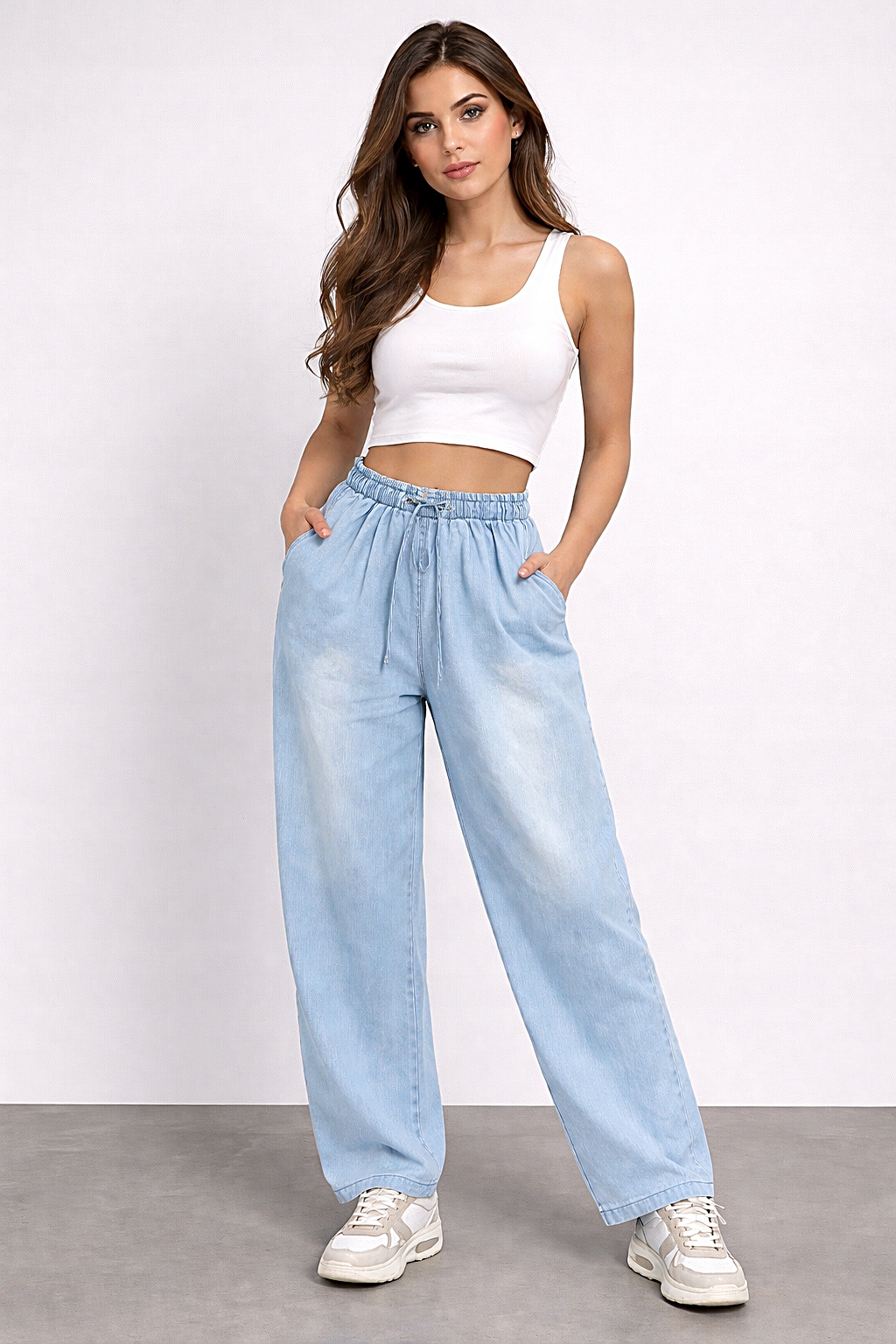 dámské italské džínové kalhoty Miho's wide ieg gumička v pase velikost S/m