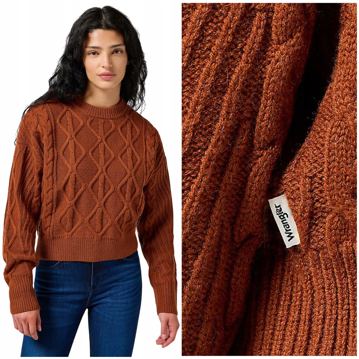 Wrangler Cable Knit Sweater Gingerbread červený vlněný dámský svetr S