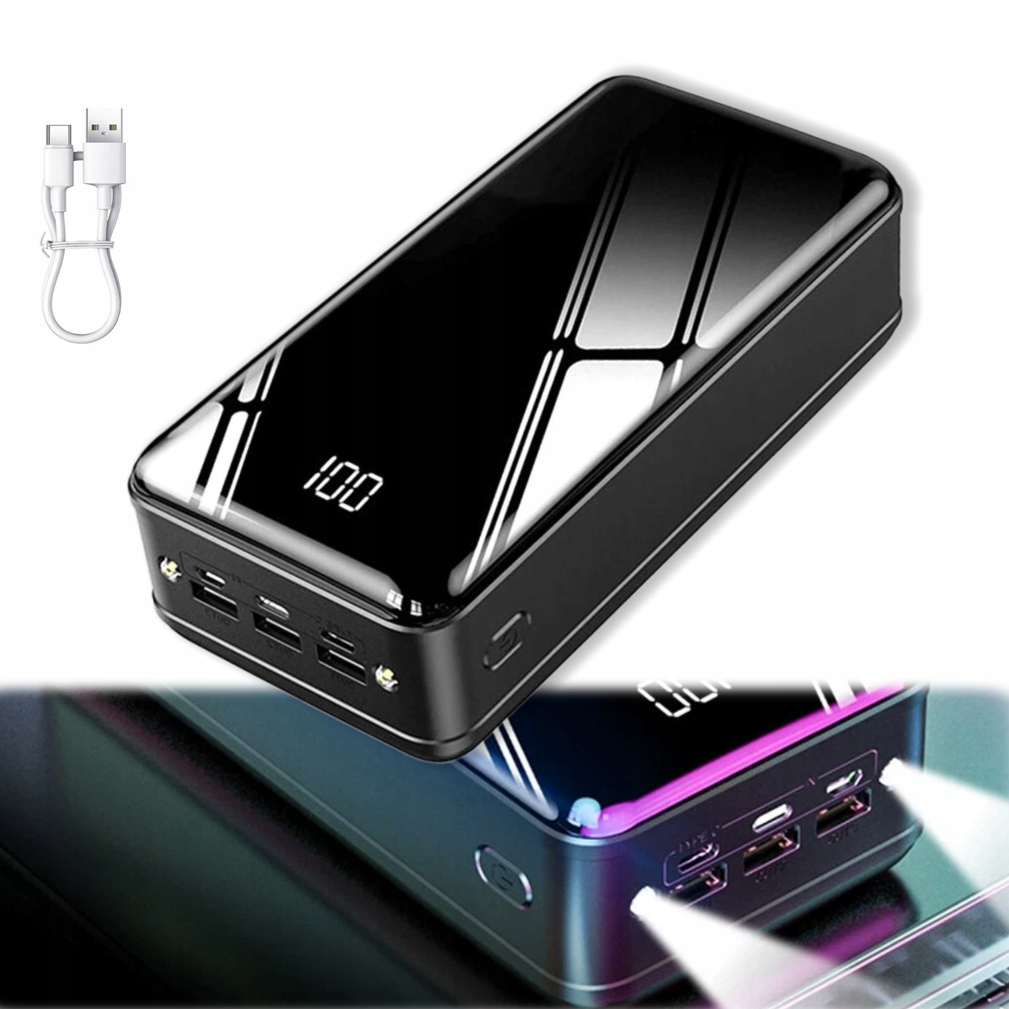 Powerbank 50000mAh wydajny Szybkie Ładowanie Latarka Kolor Czarny