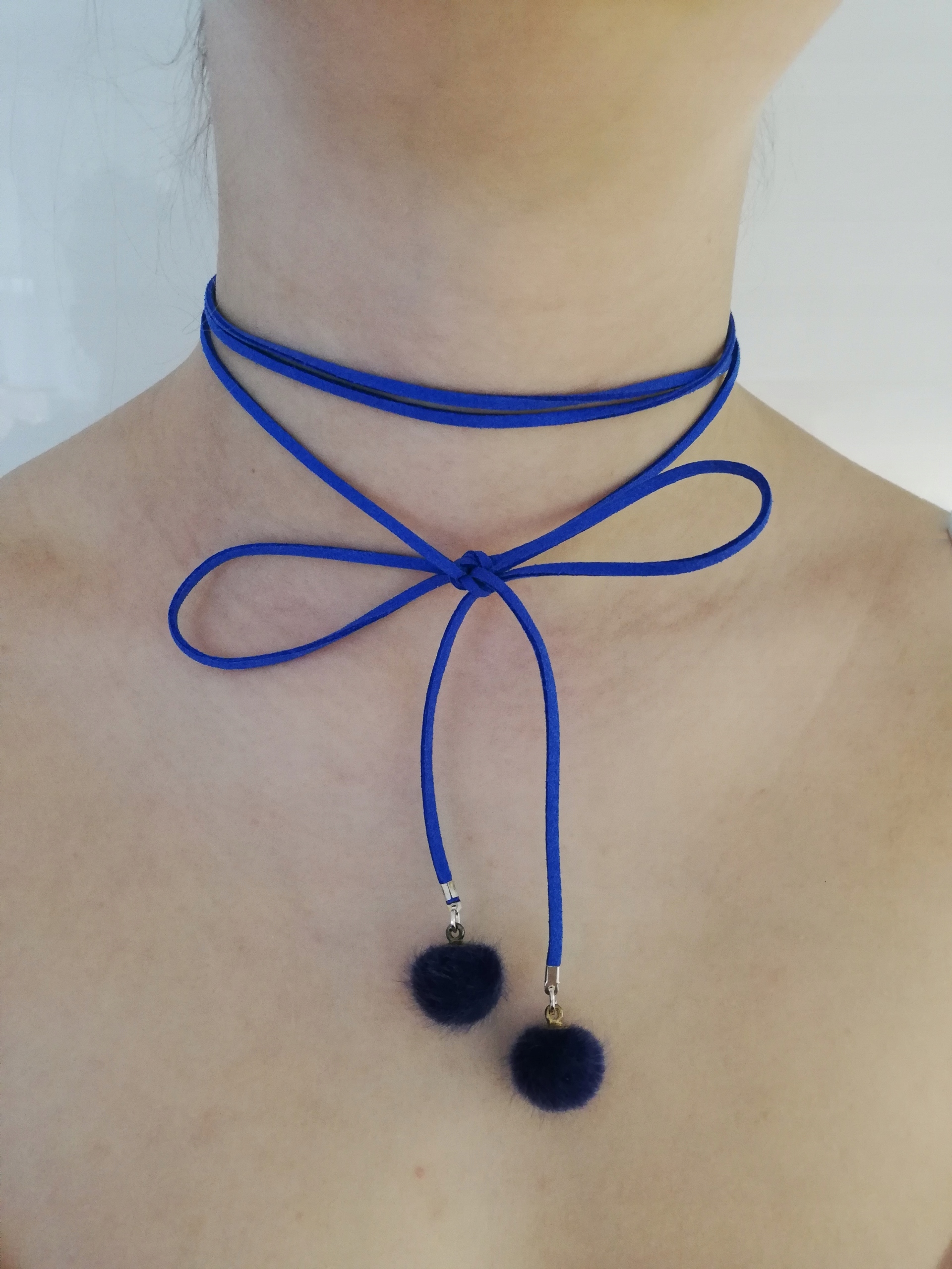 

Choker chaber kokardka sznurek Sznurówki Pompon