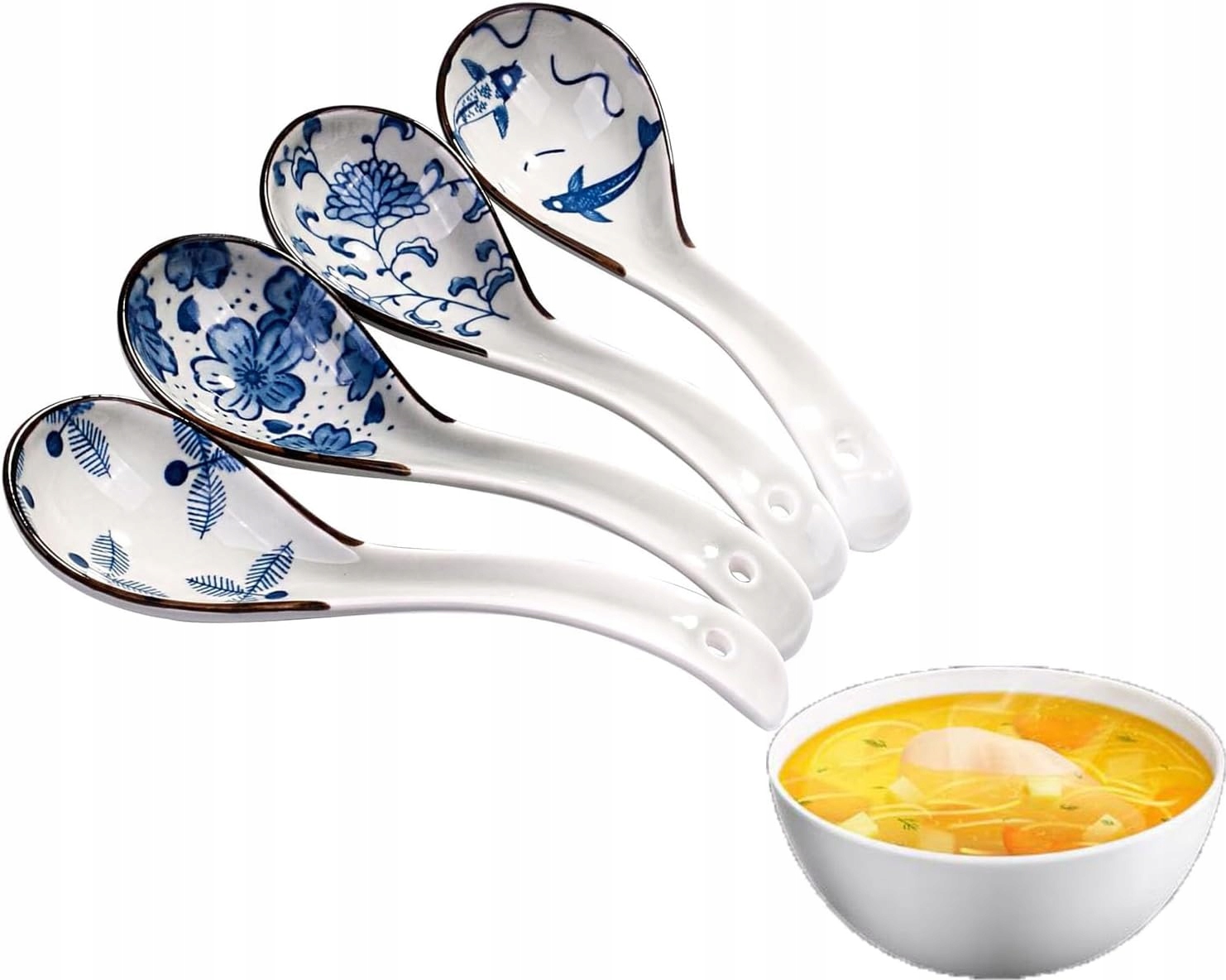 Levně Asijské Lžíce Porcelánové Lžíce Na Ramenu X4 Sada 4 Kusů Bílé