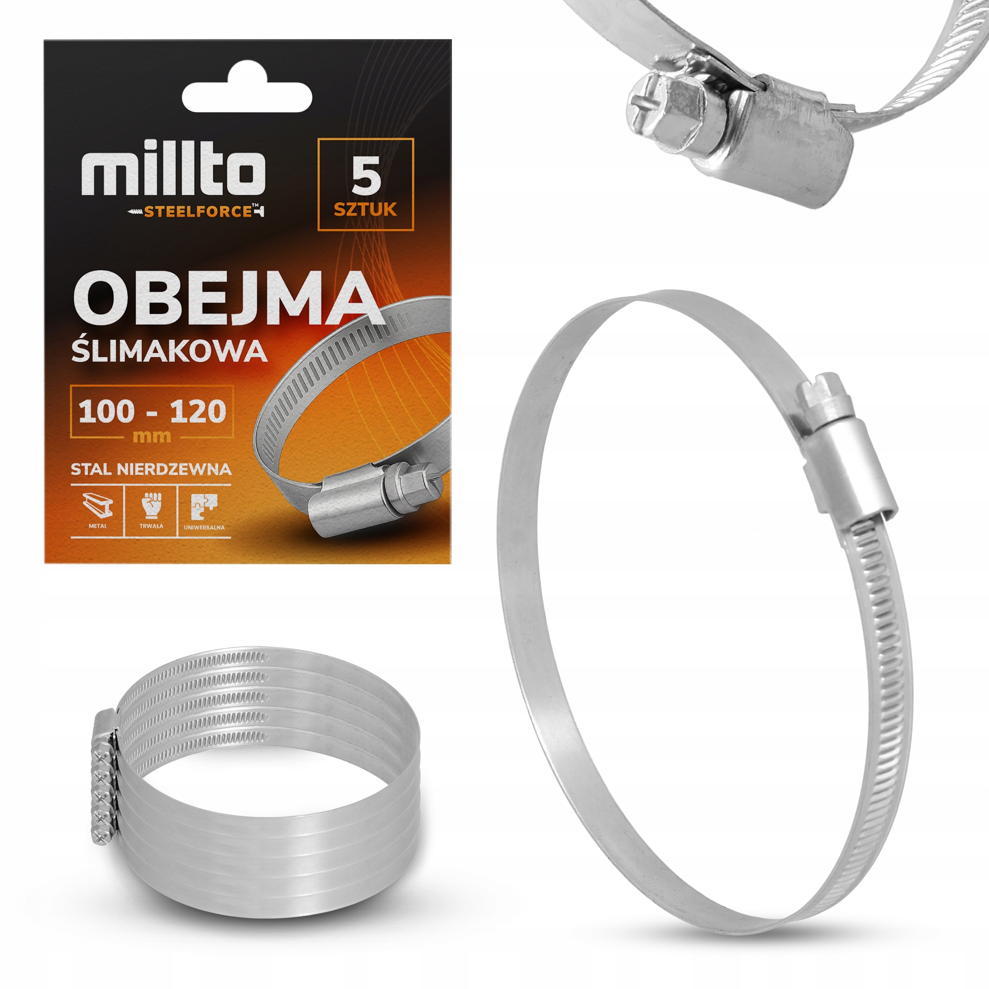 5x Opaska Zaciskowa Metalowa 100-120 Cybant Obejma Ślimakowa Skręcana Nq-m