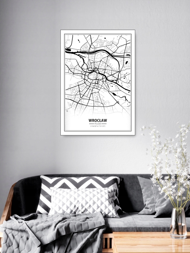 WROCŁAW MAPA CZARNO-BIAŁA plakat B1 100x70cm #195 Nazwa WROCŁAW MAPA CZARNO-BIAŁA