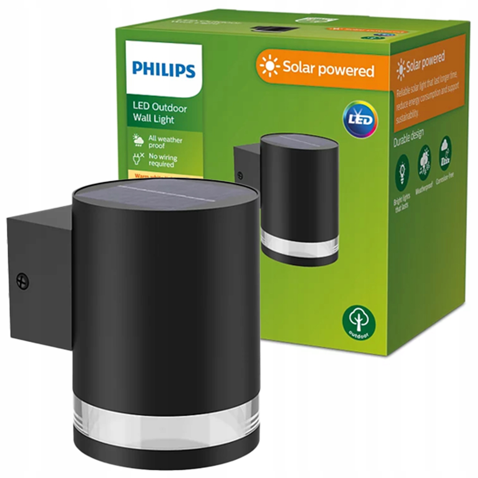 Zahradní Led lampa Fasádní svítidlo Solar 1,5W Snímač soumraku Philips