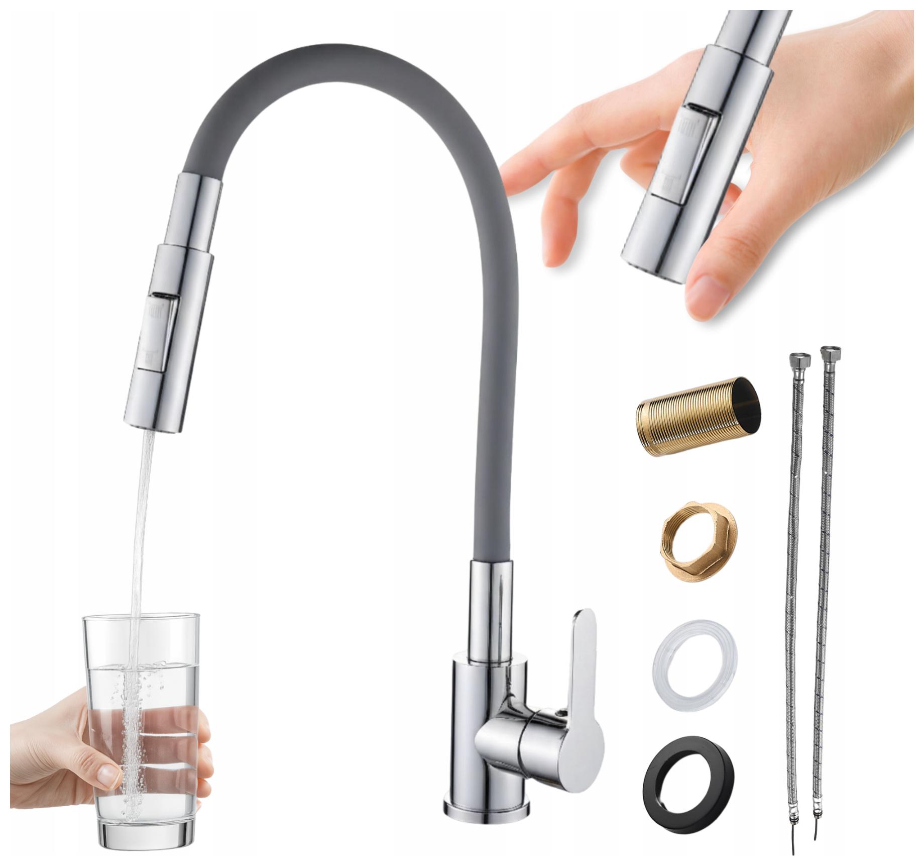 Kuchyňská baterie Chrom Elastická Šedá výlevka Kohoutek do kuchyně Reno