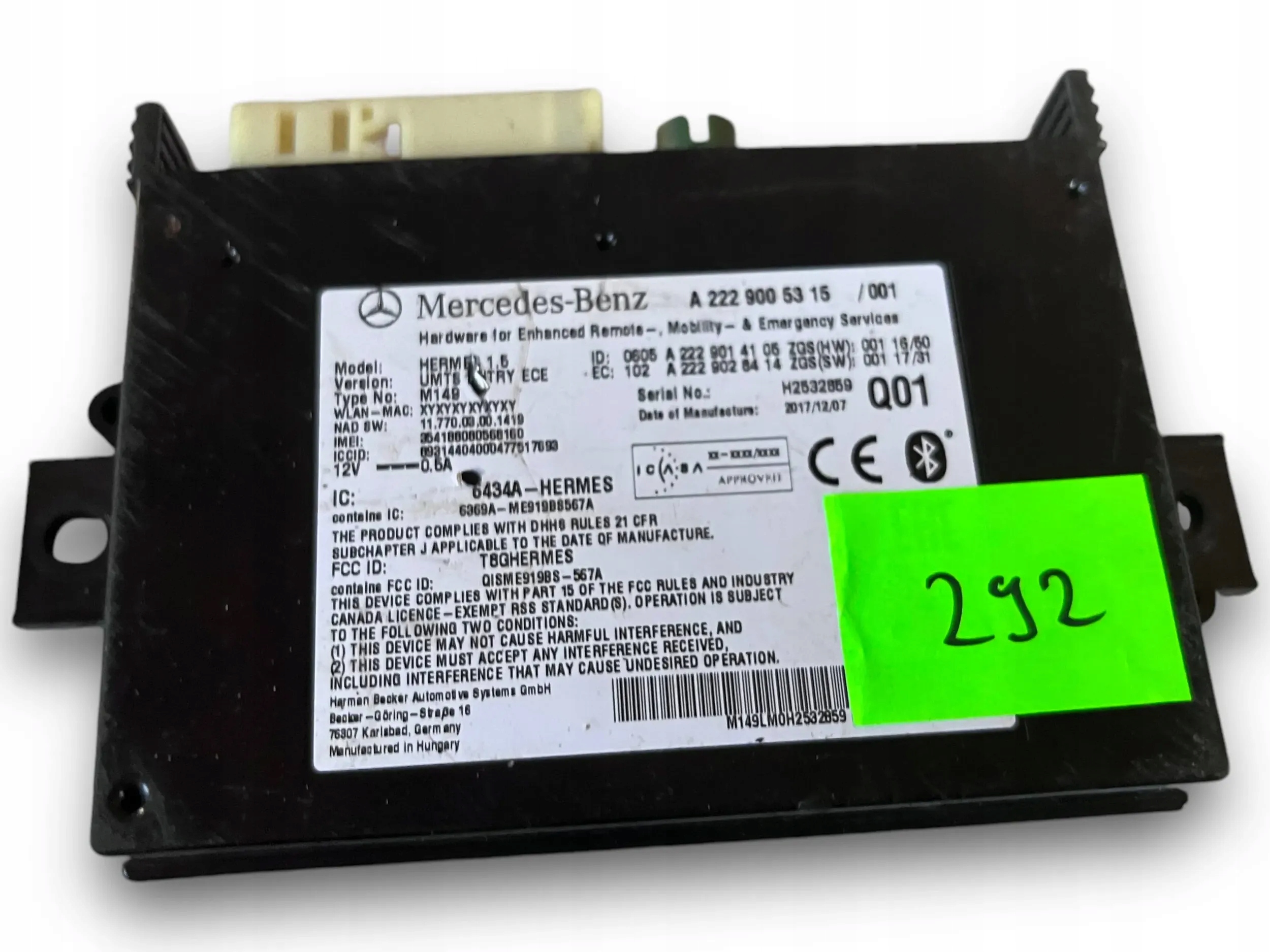 MERCEDES CLA W117 control unit TELEMATIK 2229005315 @M