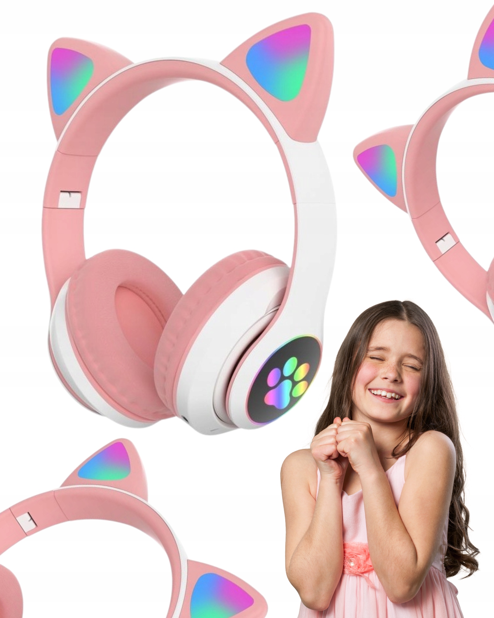 SŁUCHAWKI BEZPRZEWODOWE BLUETOOTH KOCIE USZY
