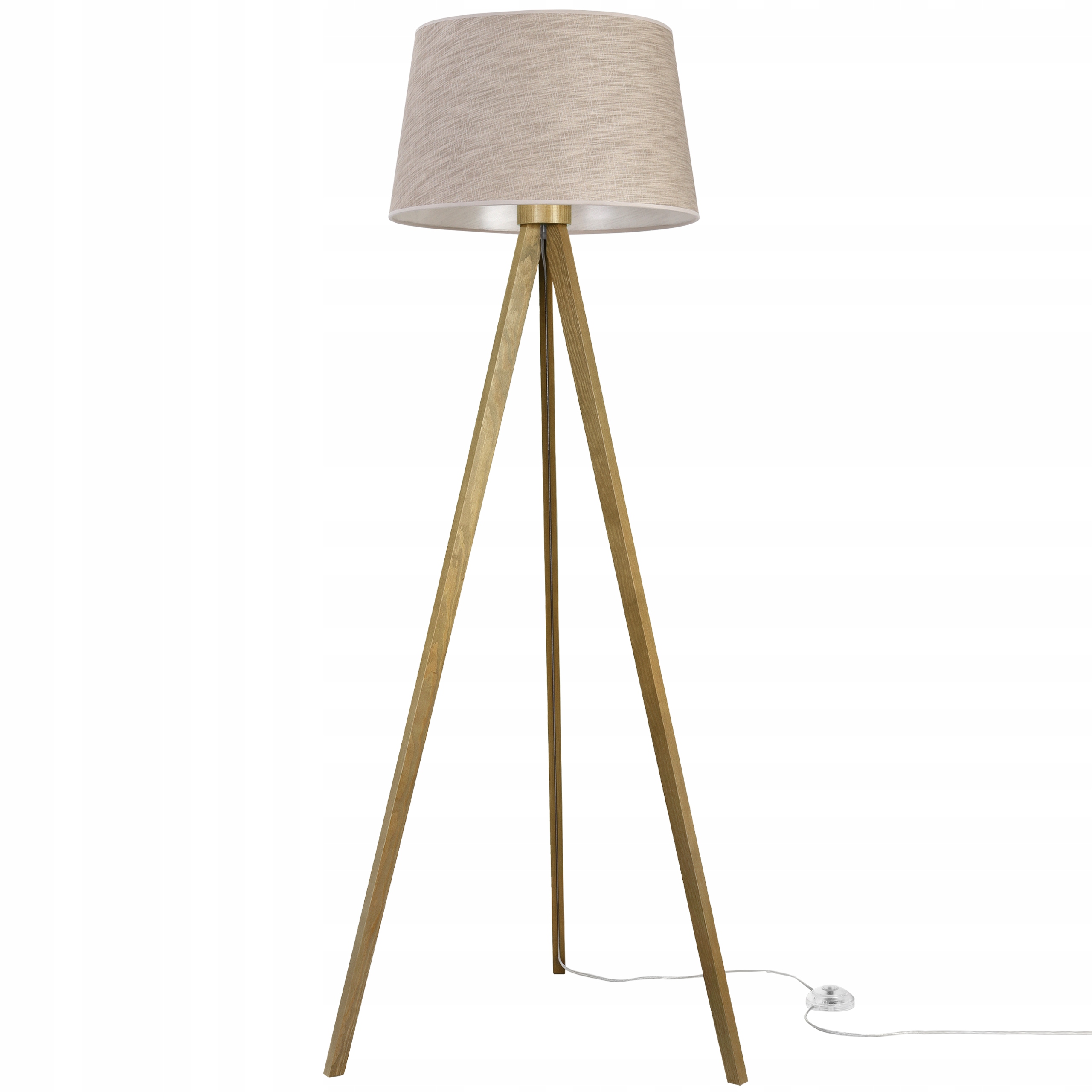 Stojacia podlahová lampa s dreveným tienidlom boho ľan do obývačky Pl