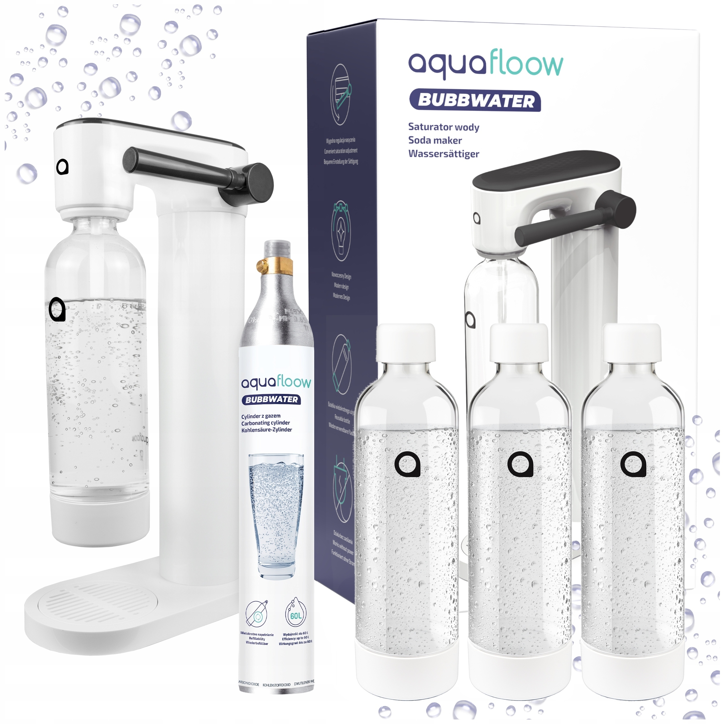 Perlivá Výrobník Sody , 3x Láhev Na Vodu s CO2, Aquafloow