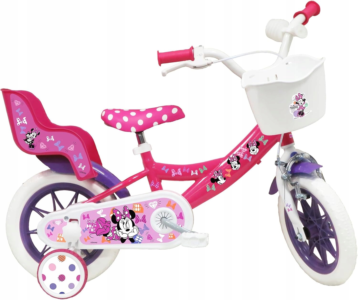 Atlas Rowerek dziecięcy 12" Myszka Minnie Disney fotelik dla lalki