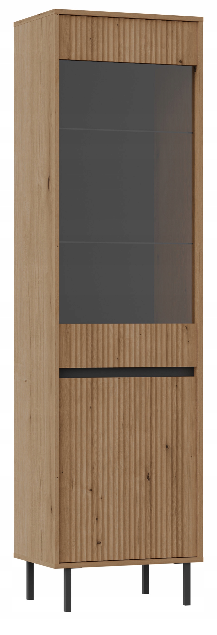 Dvoudveřová vitrína Osaka s rýhovaným čelem 56 cm dub evoke