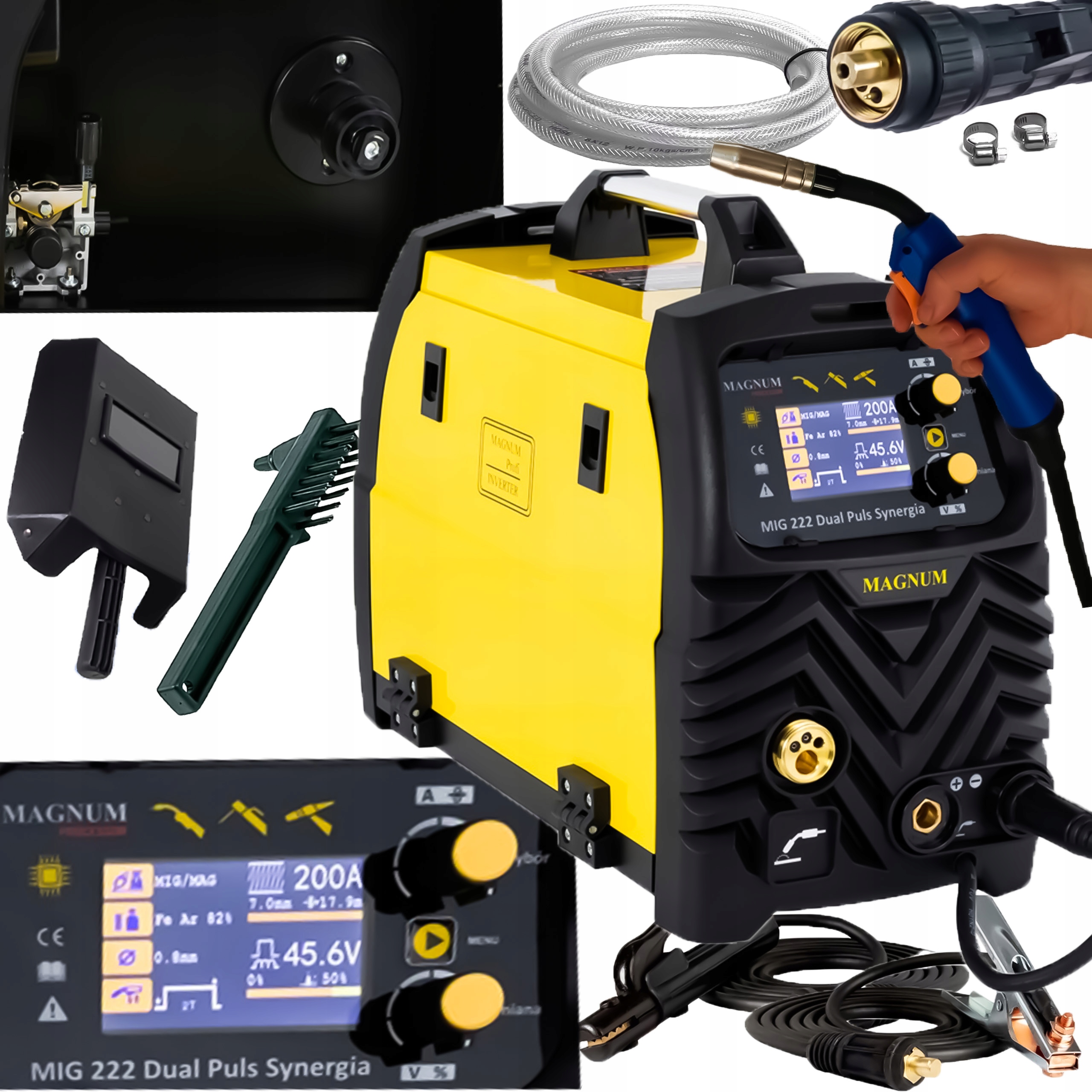 Migomat 220A spawarka Magnum Mig 222 Dual Puls Synergia LCD Mma Tig 3W1