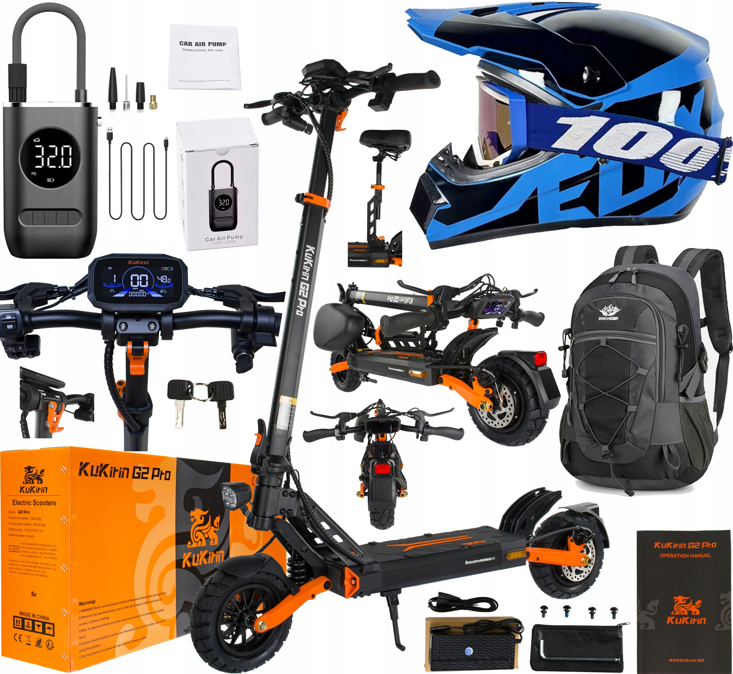 KuKirin G2 Pro skládací terénní 600W 48V 15.6AH 45KM/H 9" Mesky/Dámské Pl