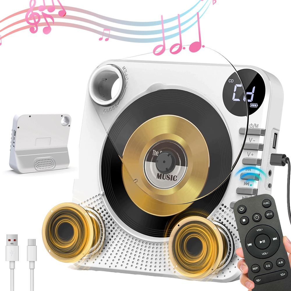 Bluetooth 5.0 CD Přehrávač Usb Vstup – Přenosný Reproduktor S Dálkovým Ovládáním