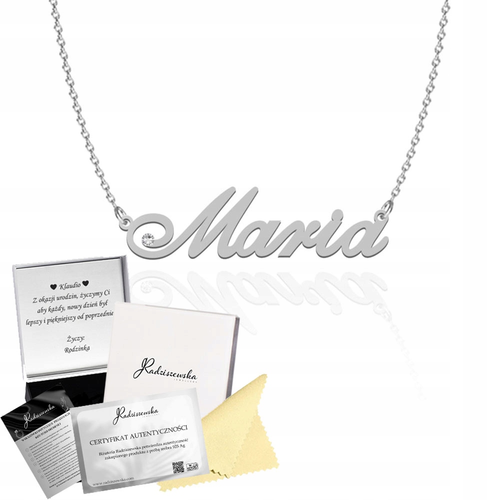 Stříbrný náhrdelník s jménem Maria Řetízek Křišťál 925 Dárek Tabulka