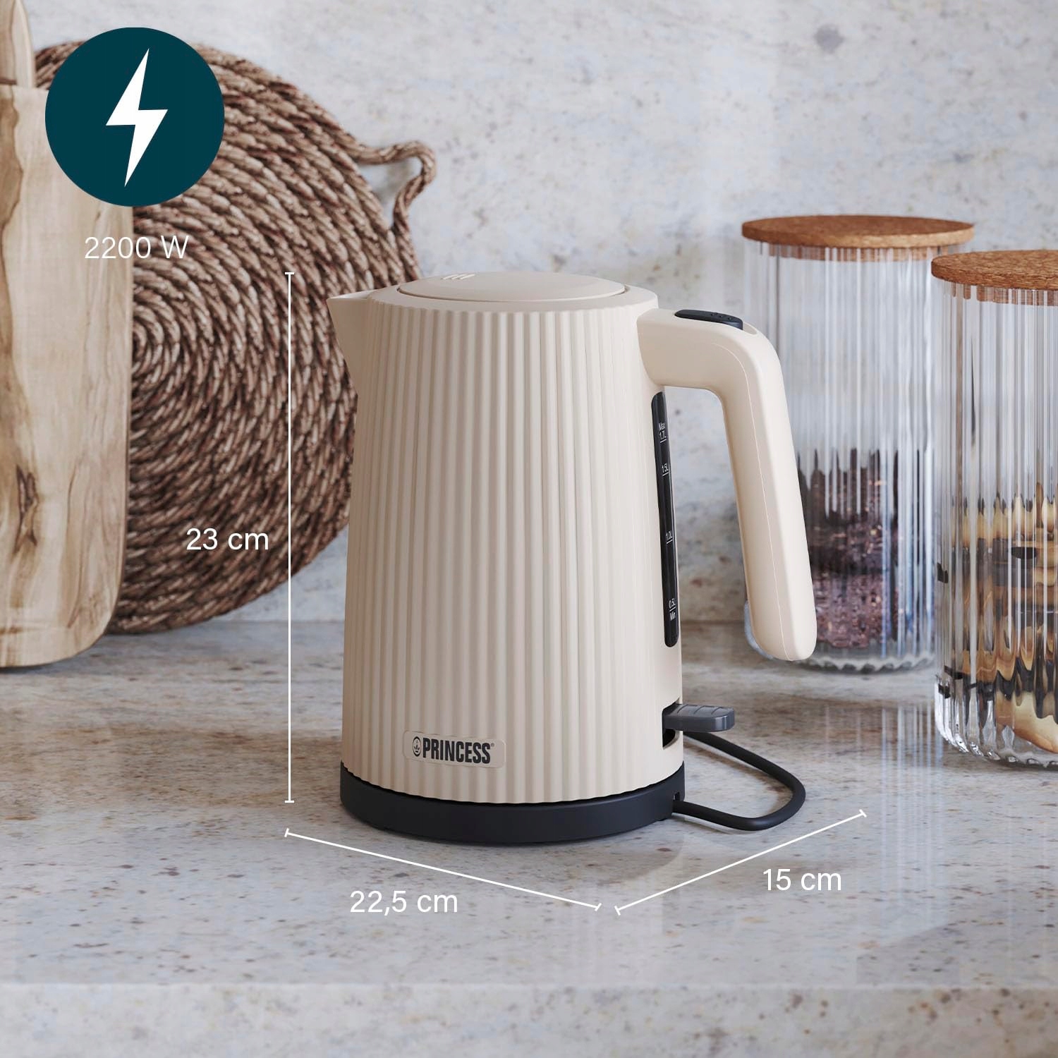 PRINCESS Czajnik Elektryczny Wave 1,7L 2200W Bezprzewodowy BPA Free — miniatura 2