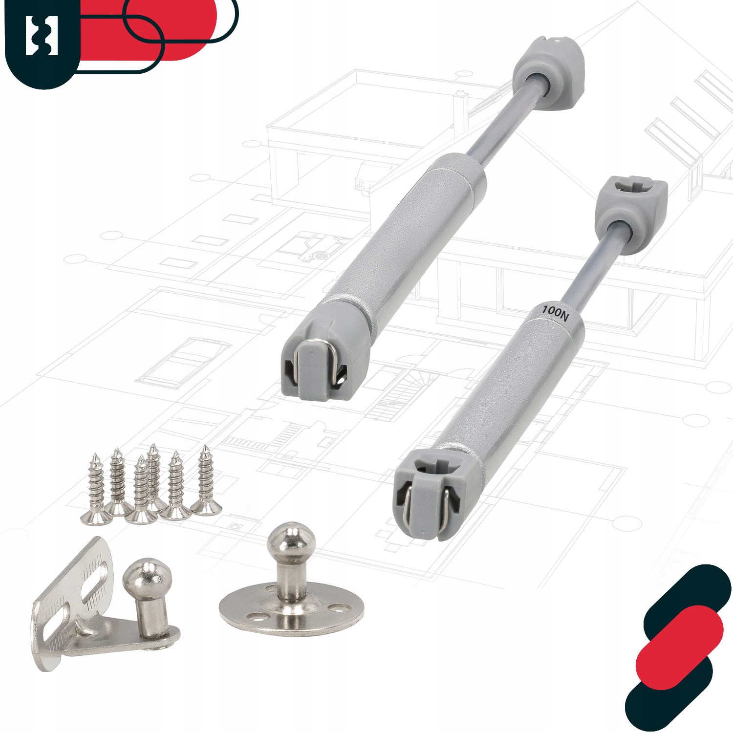ZESTAW PODNOŚNIK GAZOWY 100N SIŁOWNIK MEBLOWY TELESKOP AMORTYZATOR 2 SZTUKI Długość 26.7 cm
