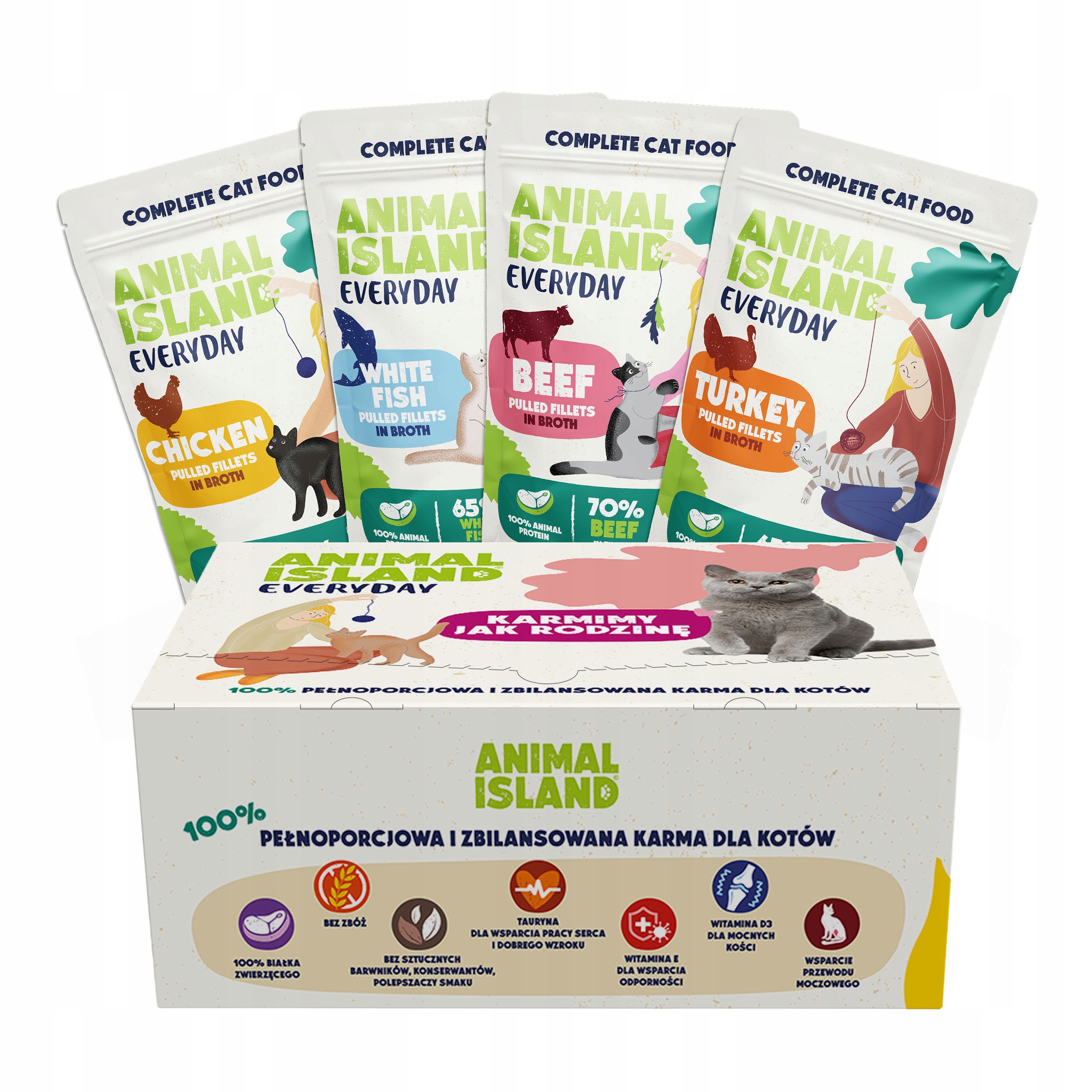 Animal Island krmivo pro kočky hovězí/kuřecí/krůta/bílá ryba 80x85 g