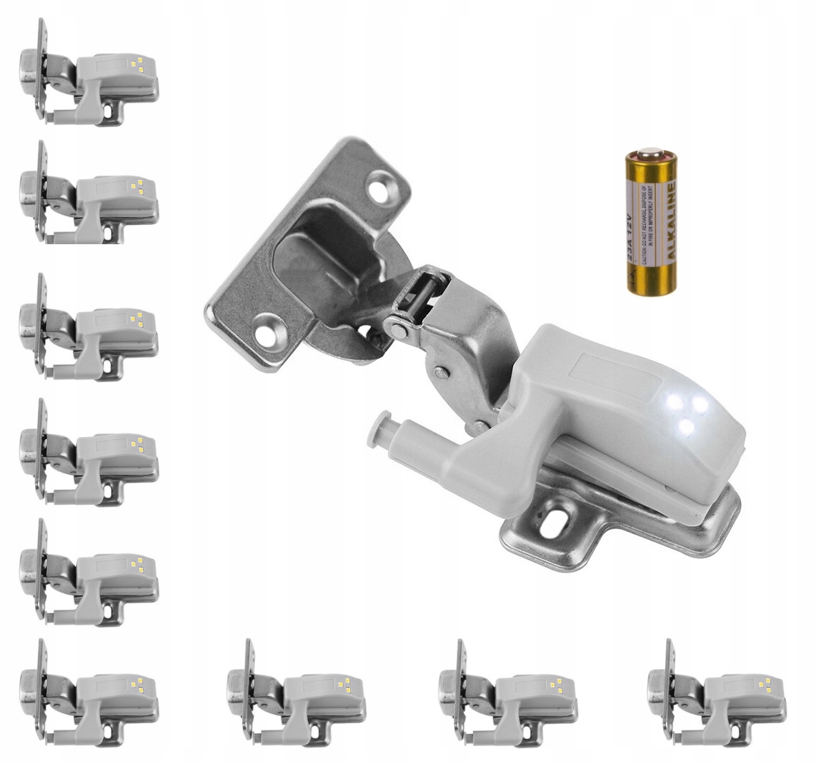 10x LAMPKA LAMPKI DO SZAFKI SZAFY NA ZAWIAS ZAWIASY DRZWI 3LED + BATERIE