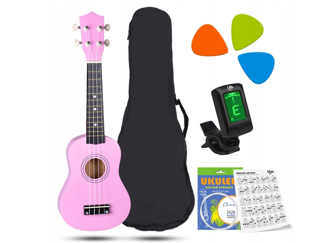DREWNIANE UKULELE SOPRANOWE DLA DZIECI DO NAUKI GRY RÓŻNE KOLORY + GRATISY