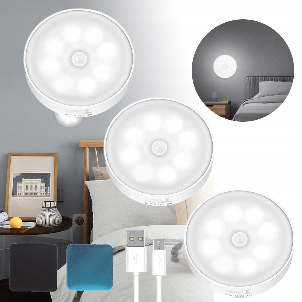 LAMPA LED Z CZUJNIKIEM RUCHU BIAŁY ZIMNY LAMPKA NOCNA 3SZT SCHODOWE Rodzaj LED