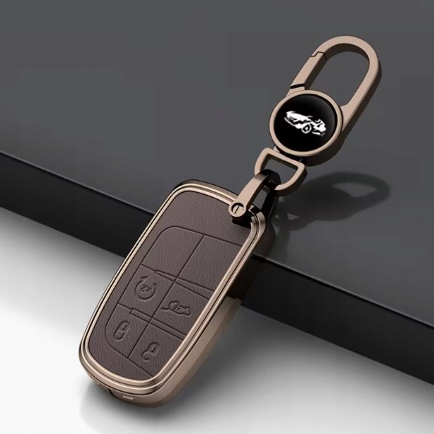 Etui metalowe skóra brąz obudowa na kluczyk do Dodge Chrysler Ram Jeep