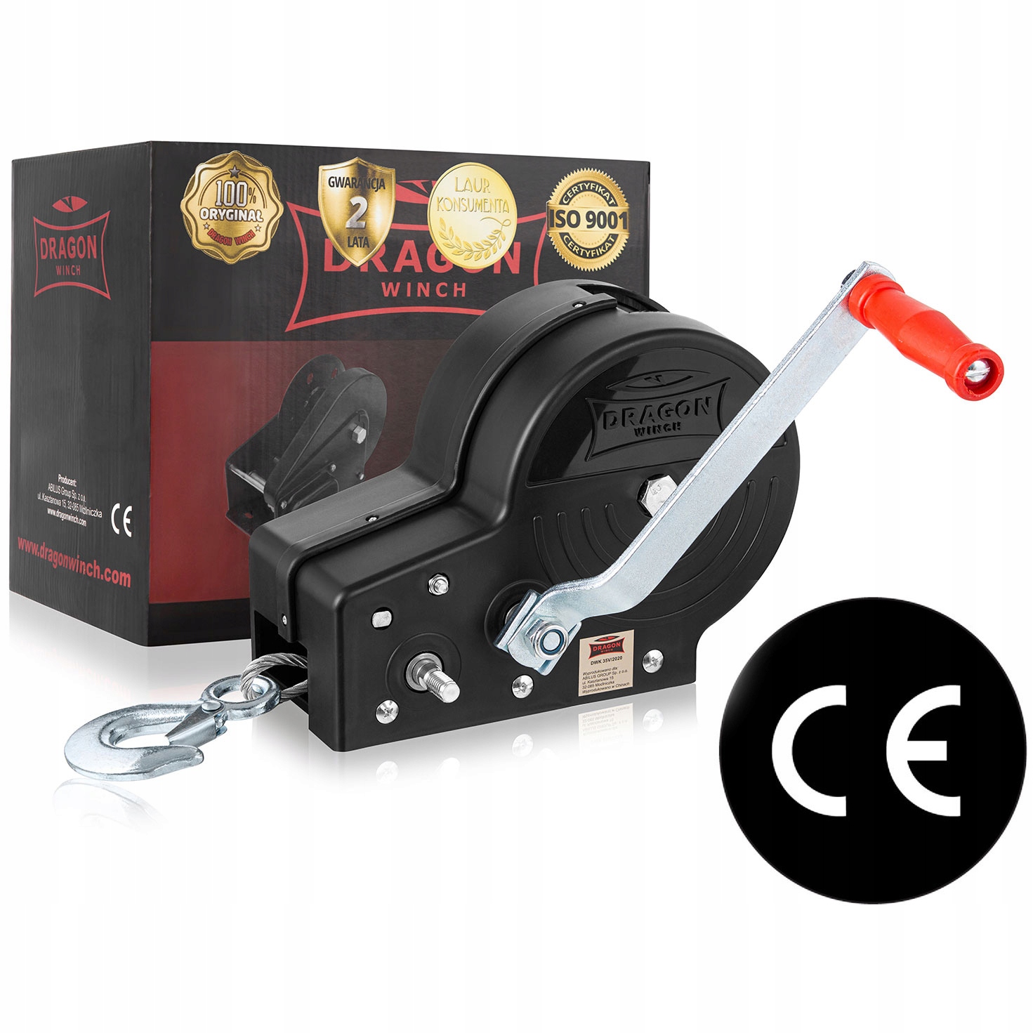 WYCIĄGARKA RĘCZNA KORBOWA LINOWA 1588kg WCIĄGARKA lebiodka przenośna DRAGON Marka Dragon Winch