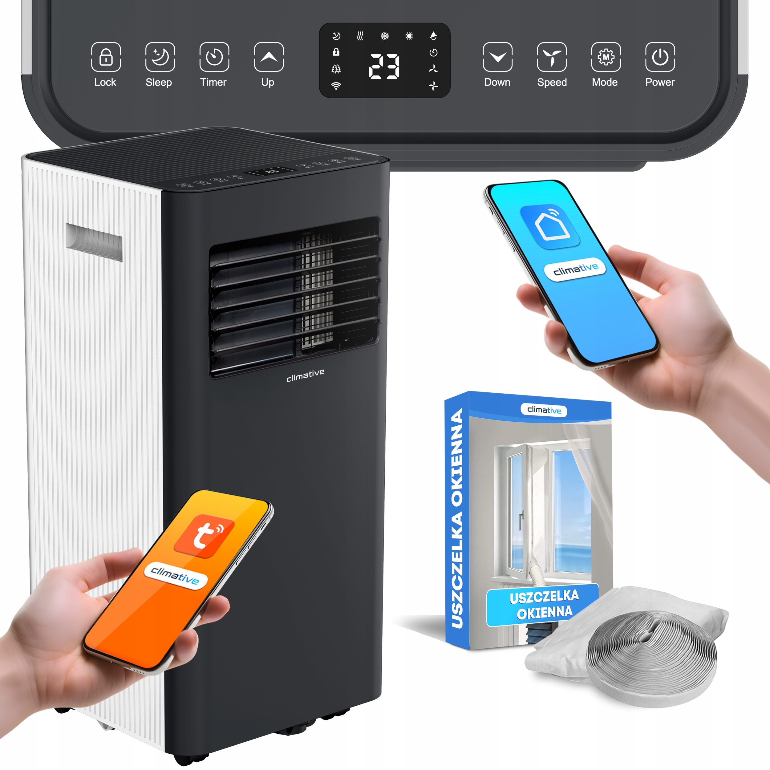 Tichý mobilní klimatizátor Duo 3 kW WiFi 30 m2 3v1 odvlhčovač 24 l těsnění