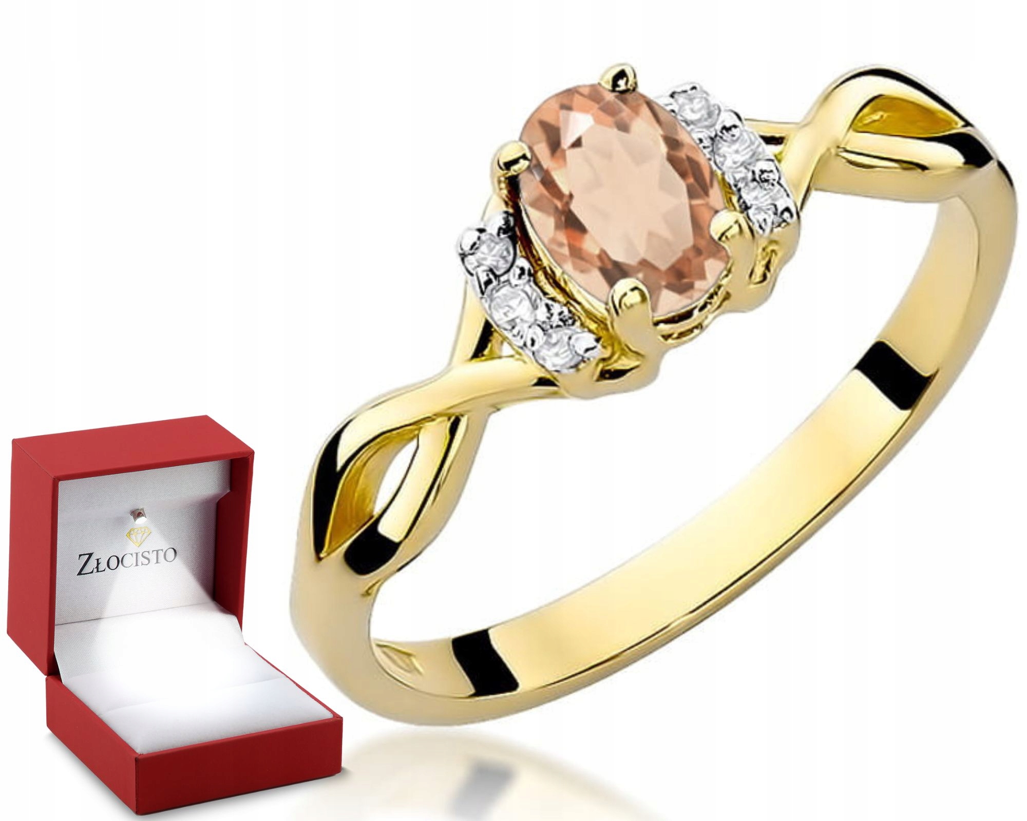 Žluté Zlato Prstýnek Brilianty A Přírodní Kámen Morganit 585 Gravírování