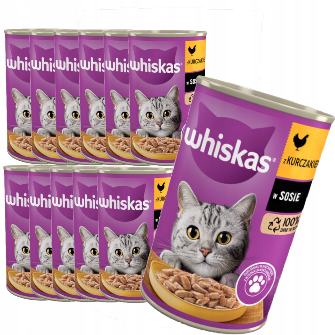 Levně Whiskas plechovka 12x 400g Kuřecí vlhké krmivo krmivo Omáčka