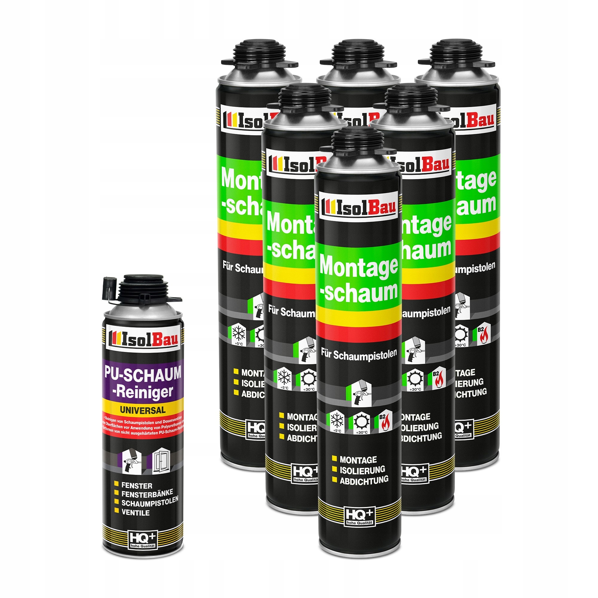 Pistolová pěna 6 x 750 ml Montážní pěna 1 x čistič Sada IsolBau
