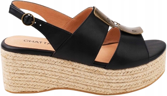 Chattawak Sandály Espadrilky Na Klínku Kožené Černé 40 J3A