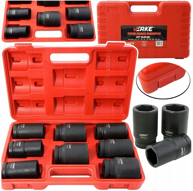 Nasadki Udarowe 3/4 Długie Zestaw Nasadek Udarowych Kluczy Nasadowych 24-38