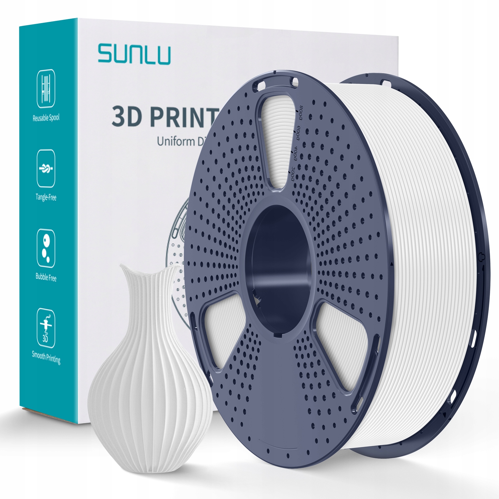 SUNLU filament PLA+ white 1kg 1.75mm biały