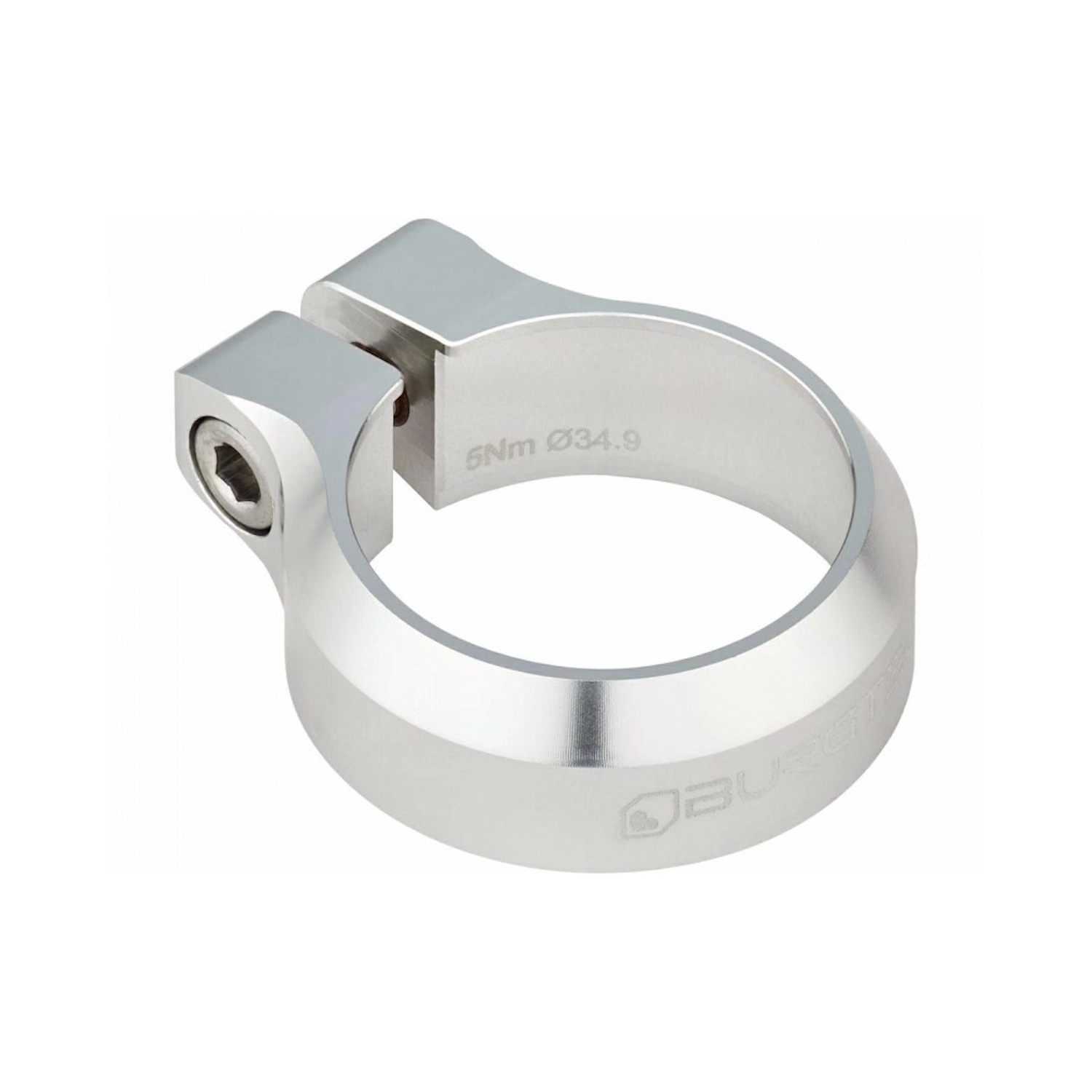 Objímka (svorka) sedlovky Burgtec Seat Clamp 34.9 mm rhodium stříbrná