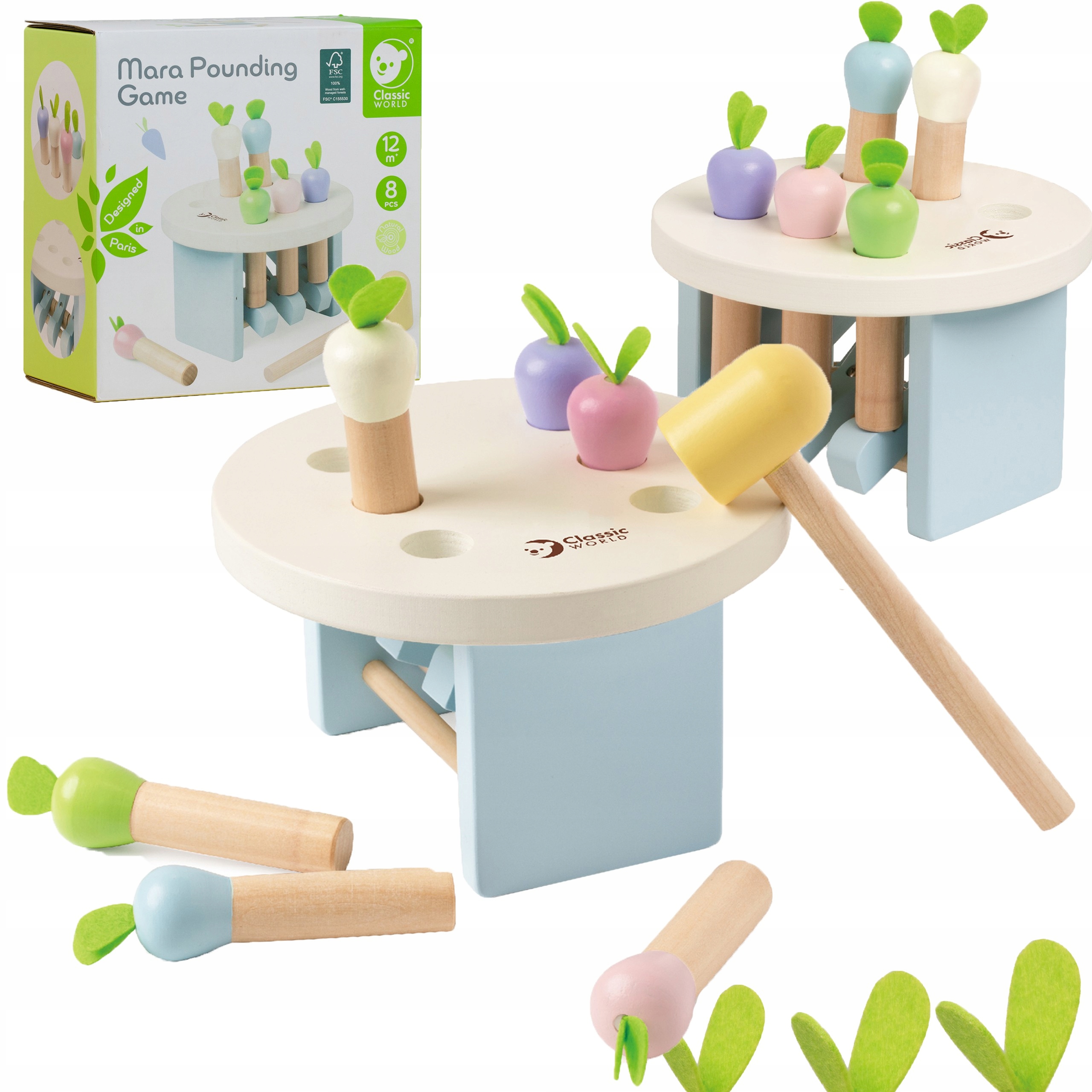 DREWNIANA GRA ZRĘCZNOŚCIOWA WBIJANKA Z MŁOTECZKIEM MARCHEWKI CLASSIC WORLD