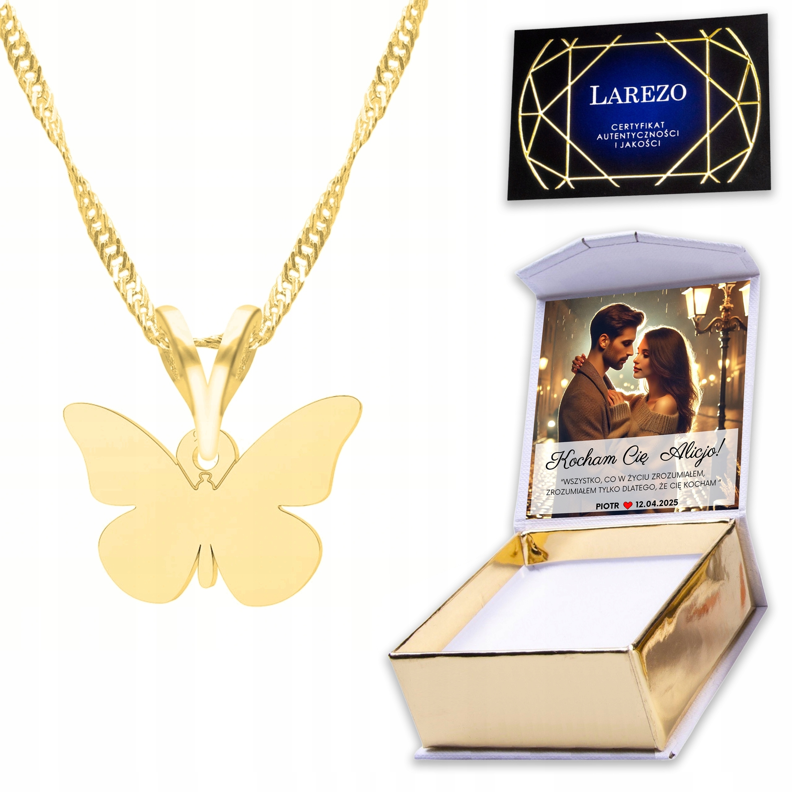 Zlatý náhrdelník 925 s motýlem a hmyzem Motýlek Motýl s hmyzem Butterfly Potisk