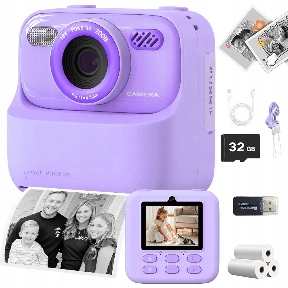 Mini Tiskárna Termální Tiskový Fotoaparát Hd Instantní Pro Děti 3 Rolí